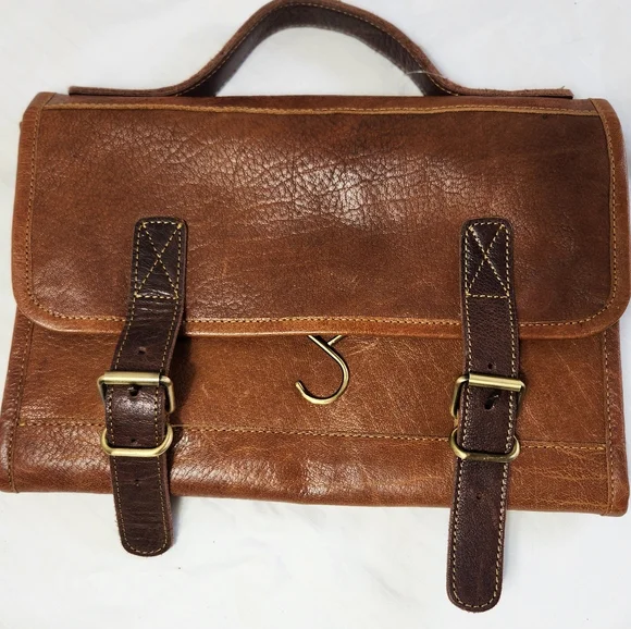 KomalC Elegant Tan Buffalo Leather Travel Dopp Kit Bag Unisex. - Picture 2 of 11